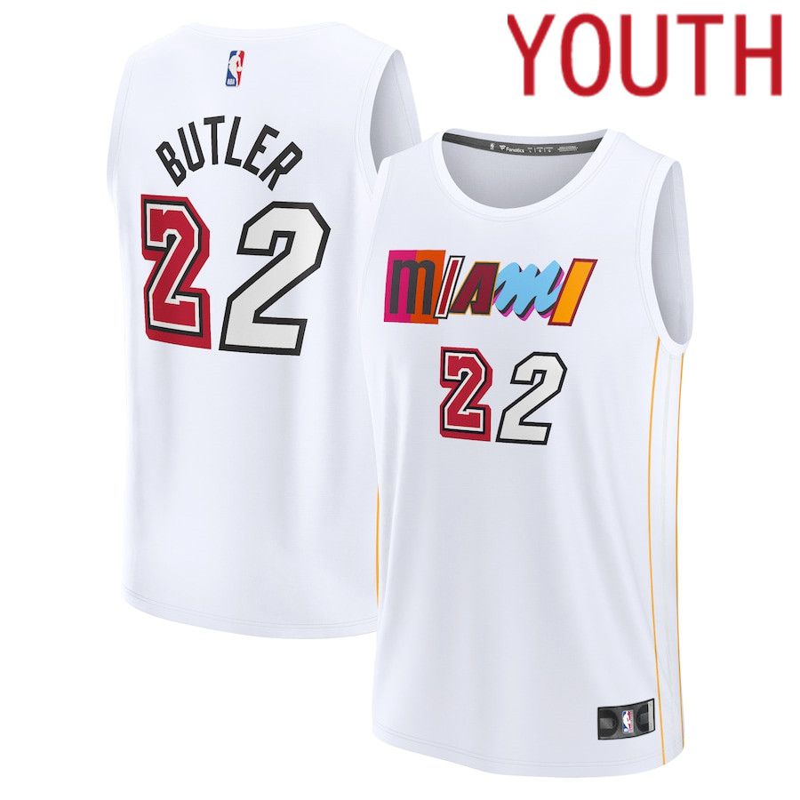 Youth Miami Heat #22 Jimmy Butler Fanatics Branded White City Edition 2022-23 Fastbreak NBA Jersey